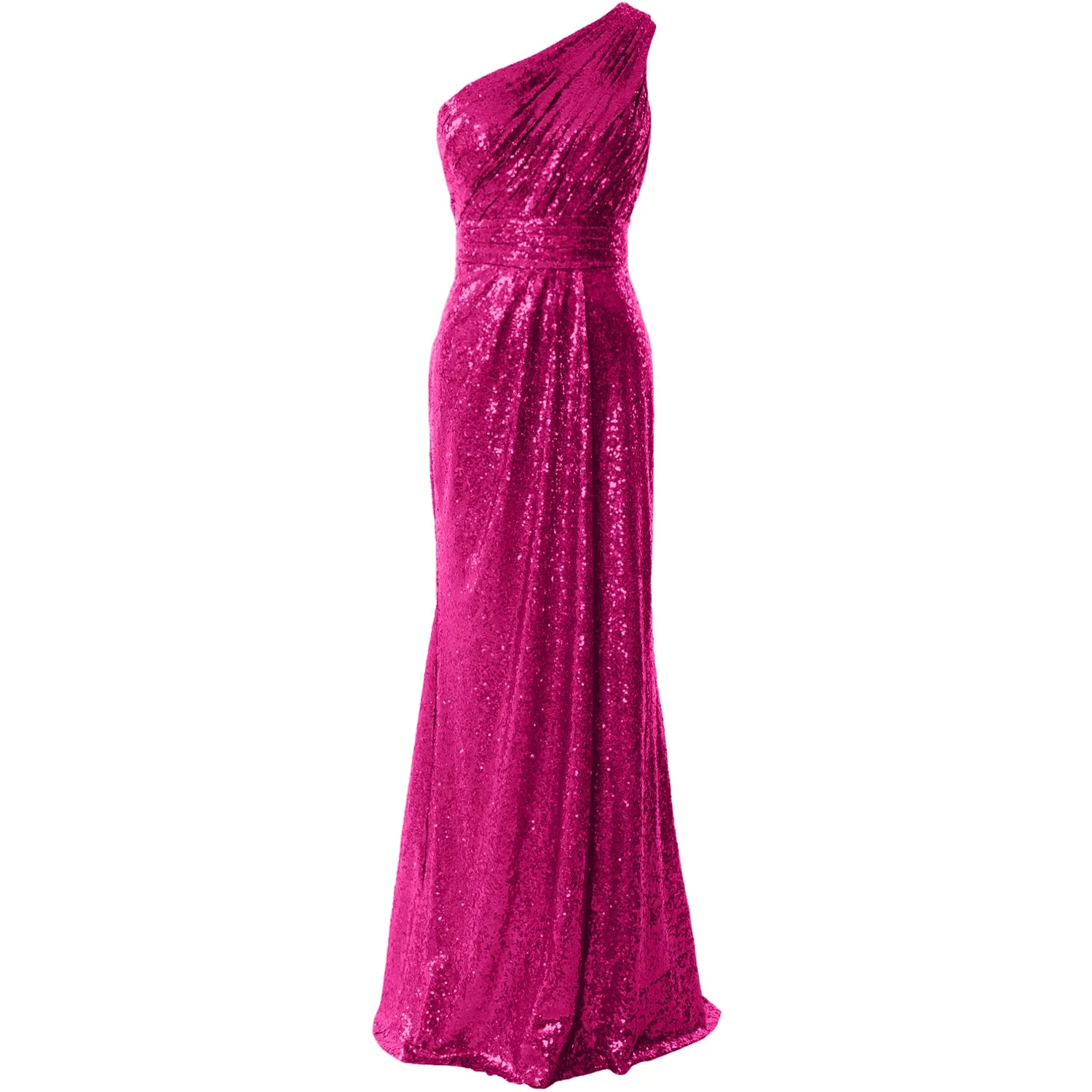 MACloth Women Bridesmaid Dresses One Shoulder Sequin Long Formal Gown Bridal