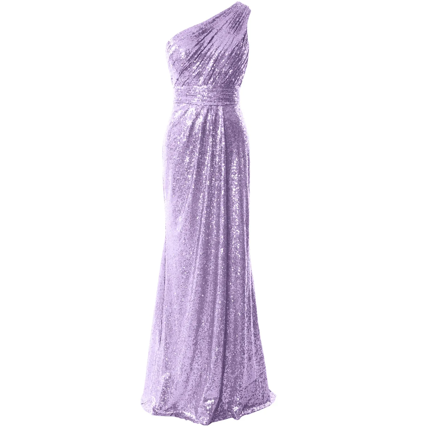 MACloth Women Bridesmaid Dresses One Shoulder Sequin Long Formal Gown Bridal
