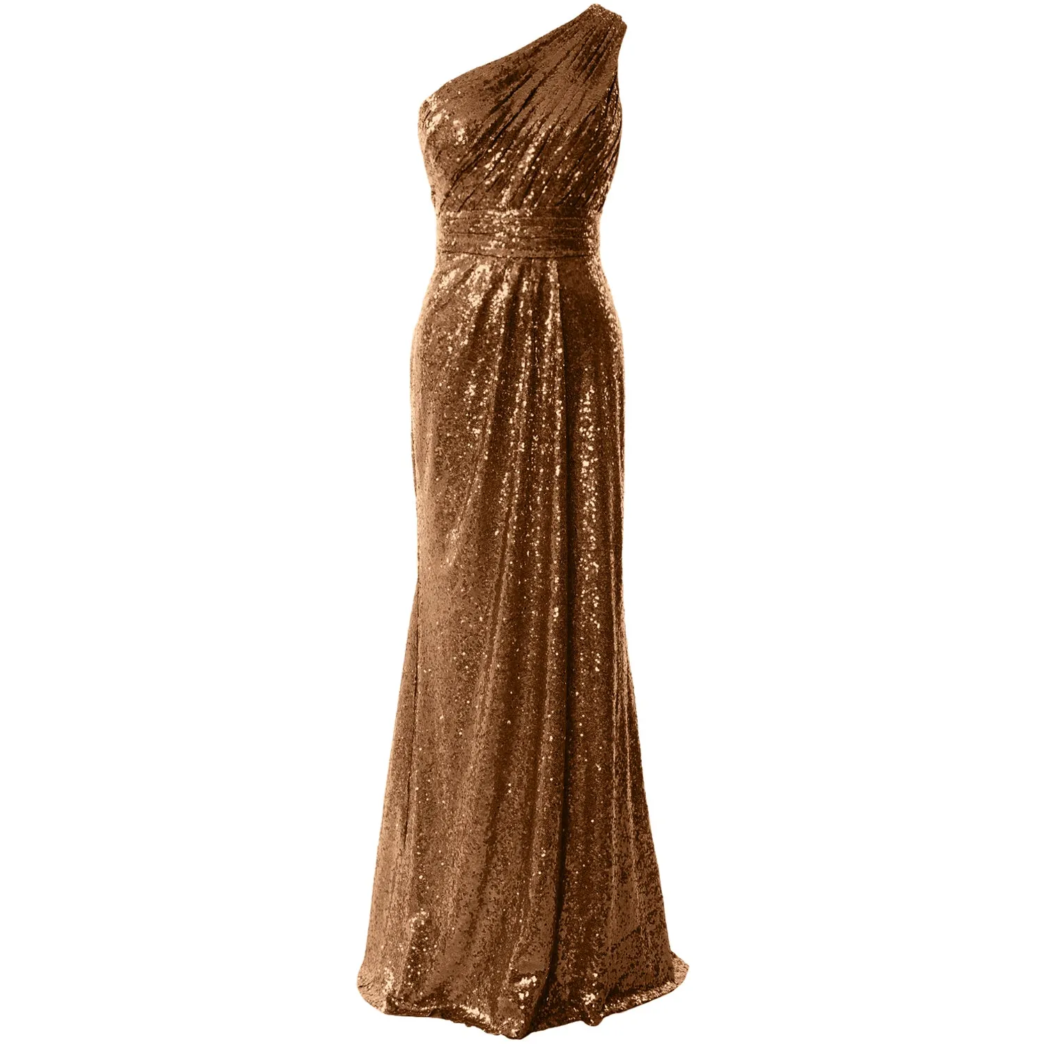 MACloth Women Bridesmaid Dresses One Shoulder Sequin Long Formal Gown Bridal
