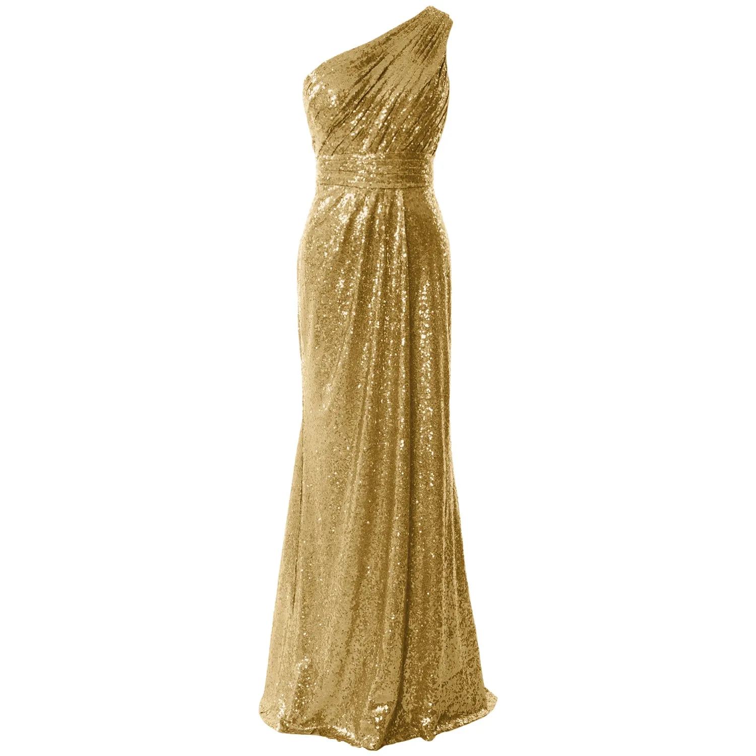 MACloth Women Bridesmaid Dresses One Shoulder Sequin Long Formal Gown Bridal