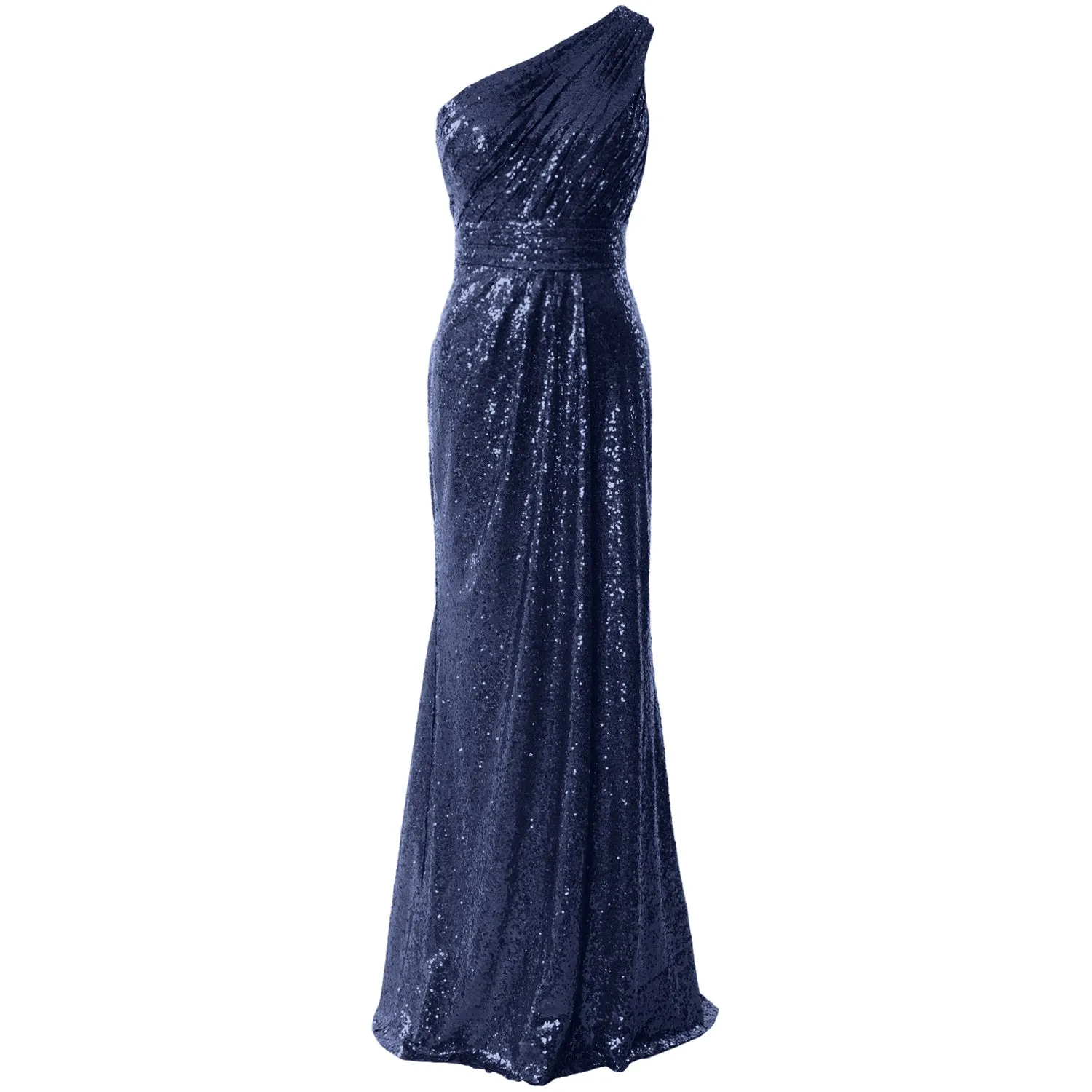 MACloth Women Bridesmaid Dresses One Shoulder Sequin Long Formal Gown Bridal