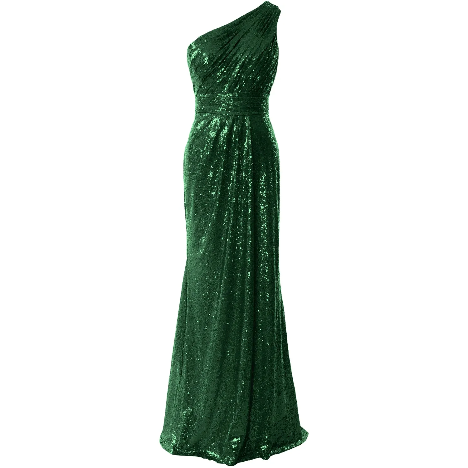 MACloth Women Bridesmaid Dresses One Shoulder Sequin Long Formal Gown Bridal
