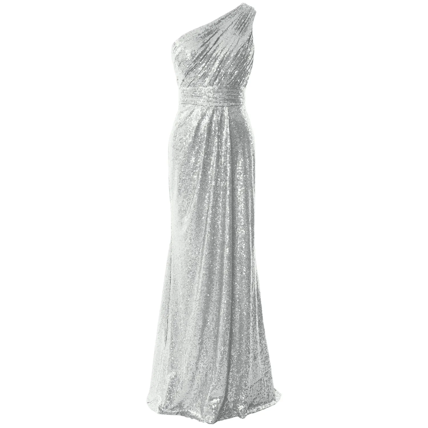 MACloth Women Bridesmaid Dresses One Shoulder Sequin Long Formal Gown Bridal