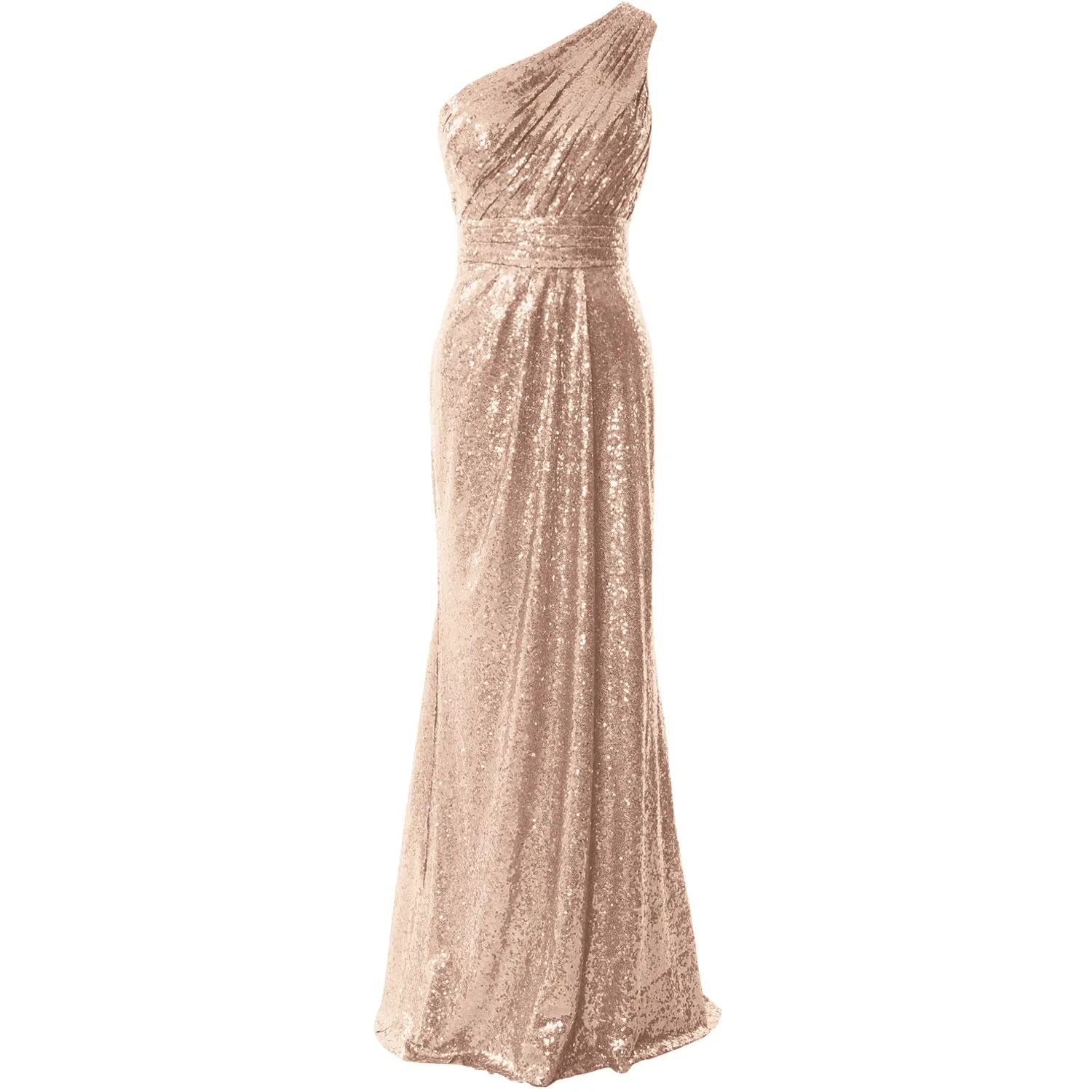 MACloth Women Bridesmaid Dresses One Shoulder Sequin Long Formal Gown Bridal
