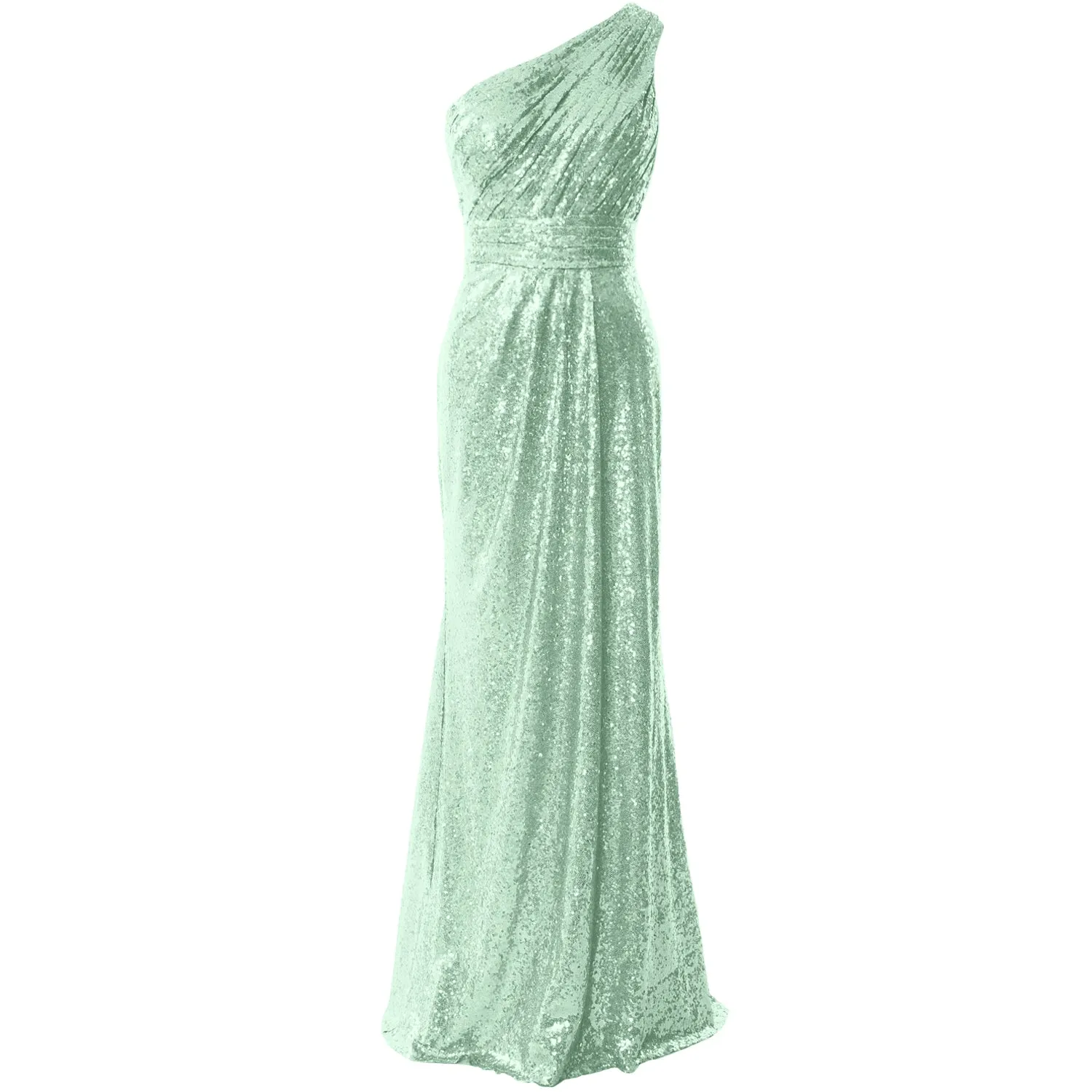 MACloth Women Bridesmaid Dresses One Shoulder Sequin Long Formal Gown Bridal