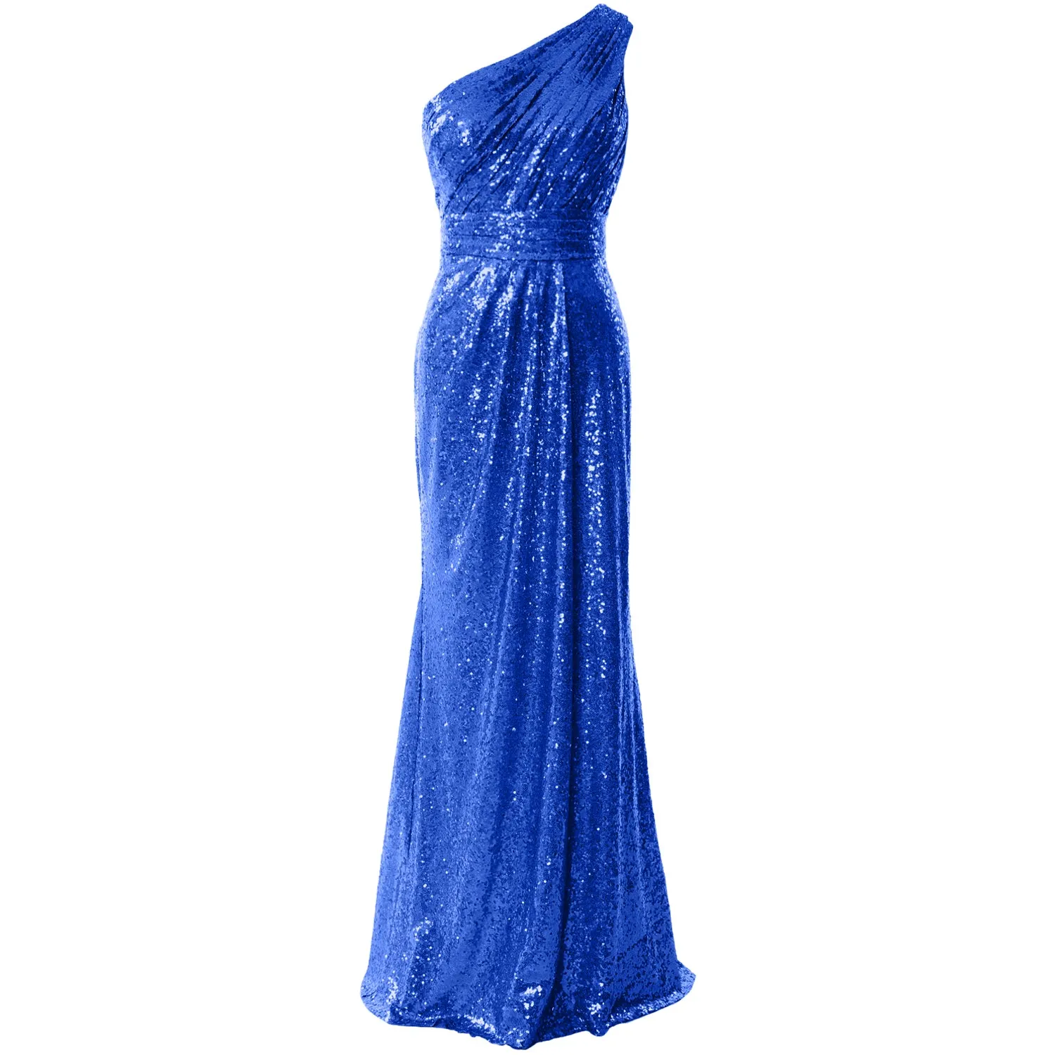 MACloth Women Bridesmaid Dresses One Shoulder Sequin Long Formal Gown Bridal