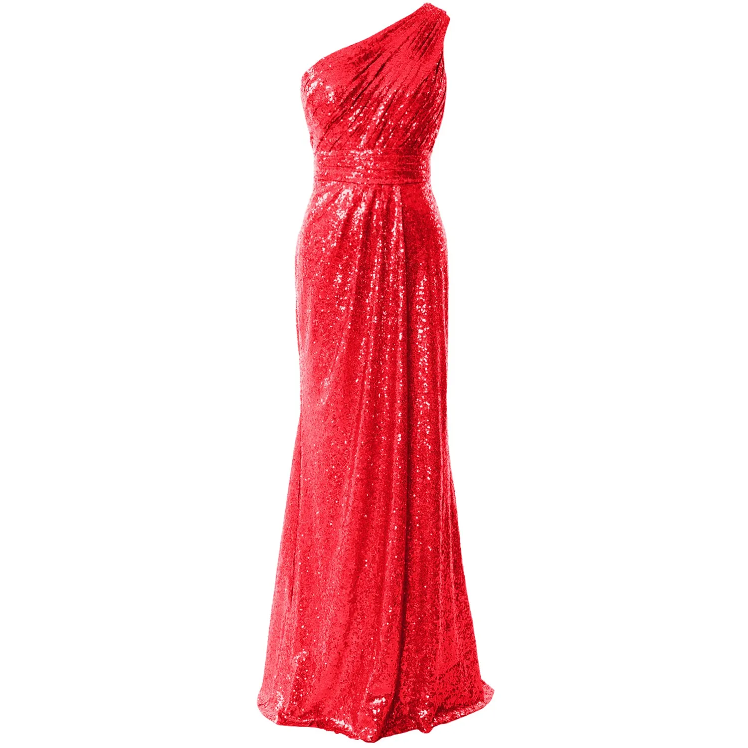 MACloth Women Bridesmaid Dresses One Shoulder Sequin Long Formal Gown Bridal