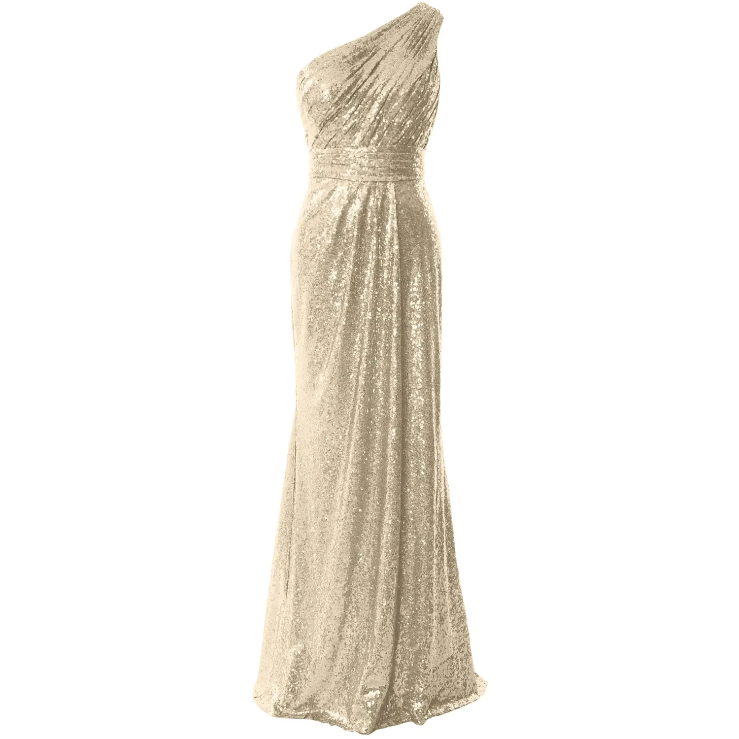 MACloth Women Bridesmaid Dresses One Shoulder Sequin Long Formal Gown Bridal