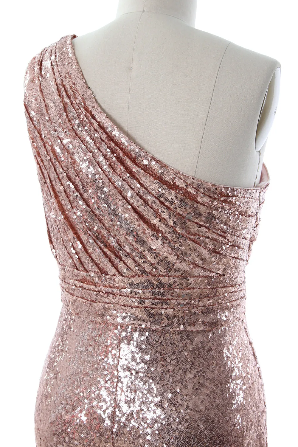 MACloth Women Bridesmaid Dresses One Shoulder Sequin Long Formal Gown Bridal