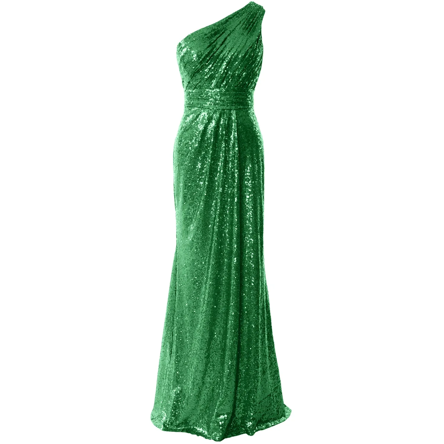 MACloth Women Bridesmaid Dresses One Shoulder Sequin Long Formal Gown Bridal