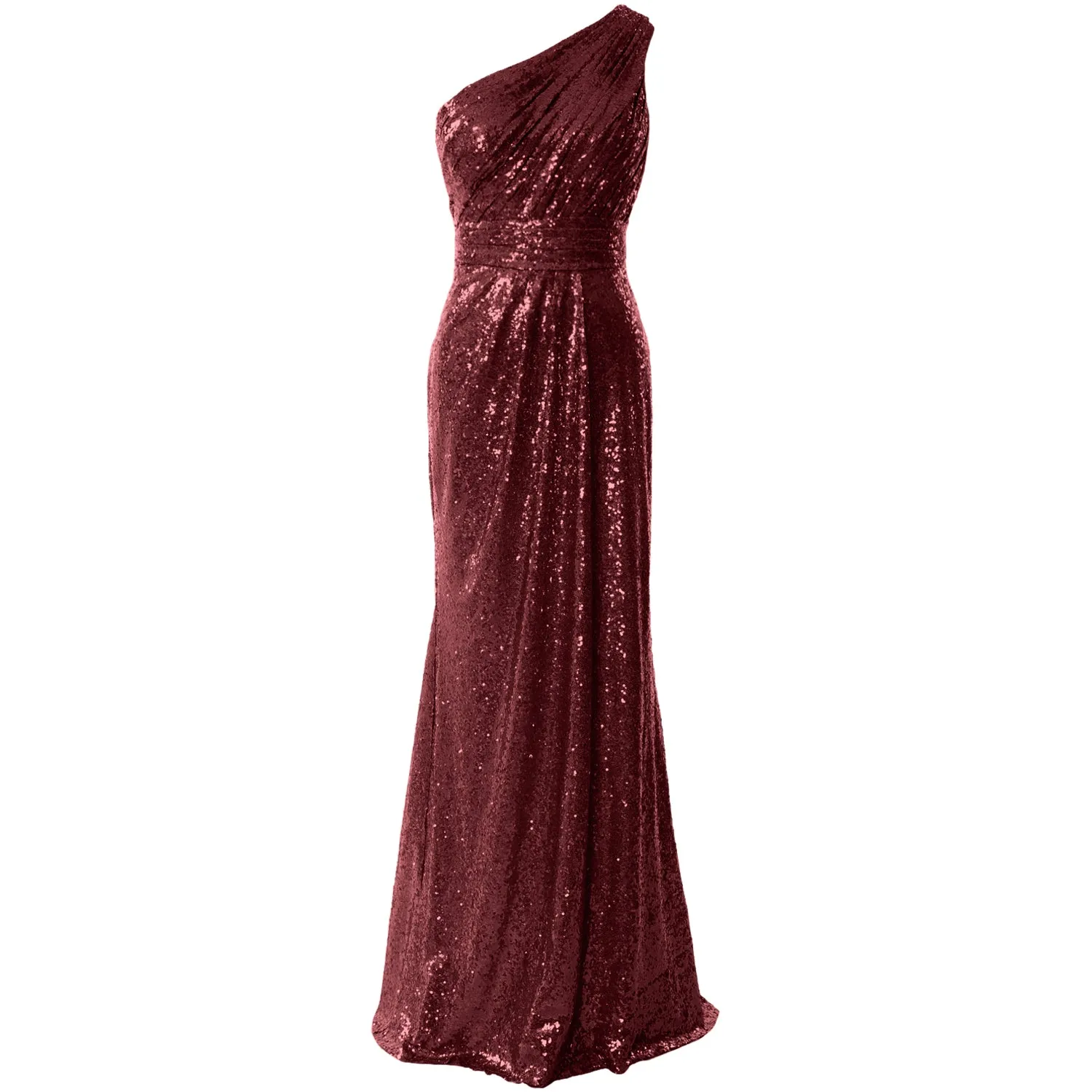 MACloth Women Bridesmaid Dresses One Shoulder Sequin Long Formal Gown Bridal