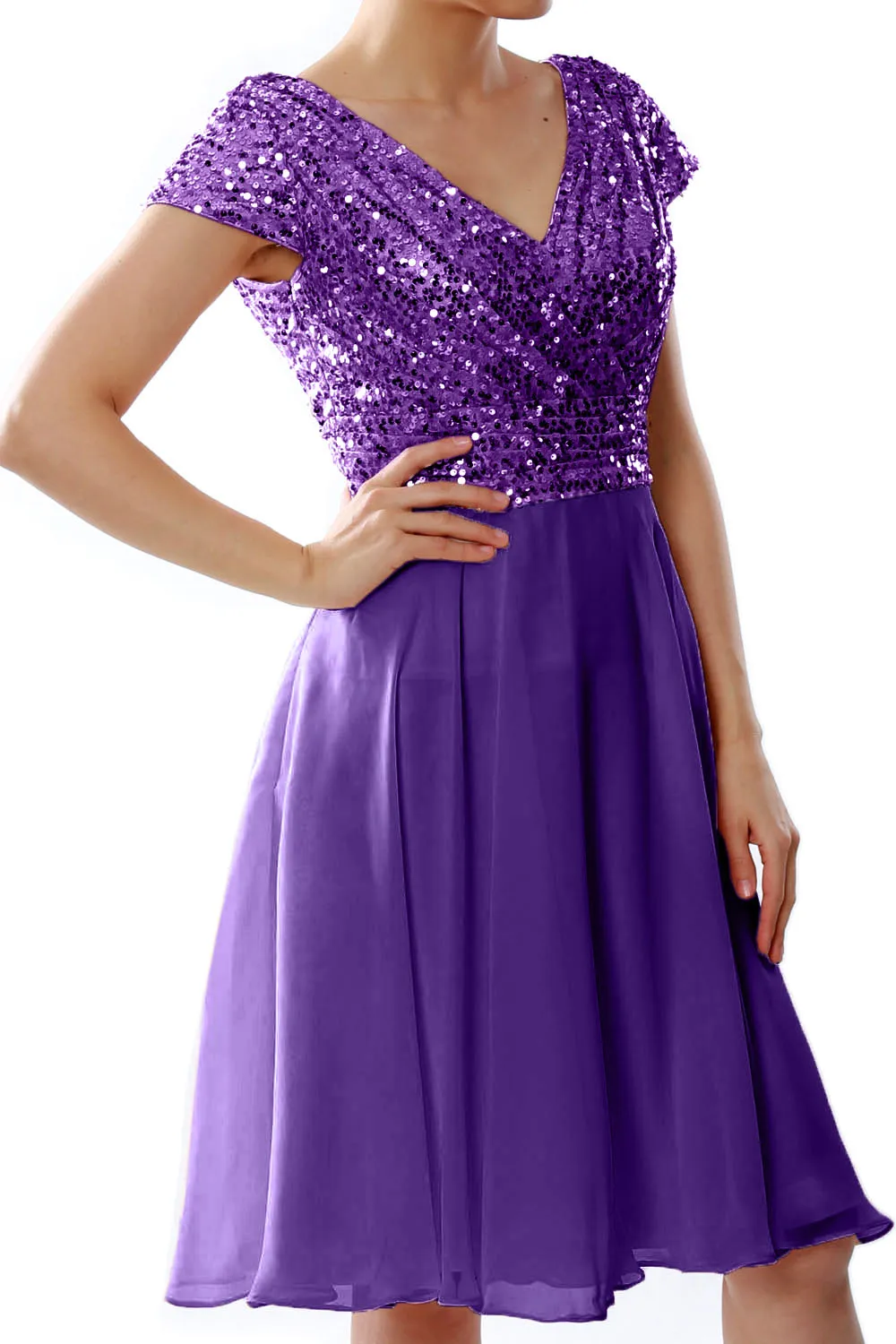 MACloth Women Short Mother of Bride Dresses Cap Sleeves Bridesmaid Sequin