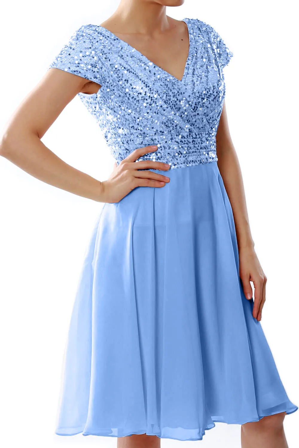 MACloth Women Short Mother of Bride Dresses Cap Sleeves Bridesmaid Sequin