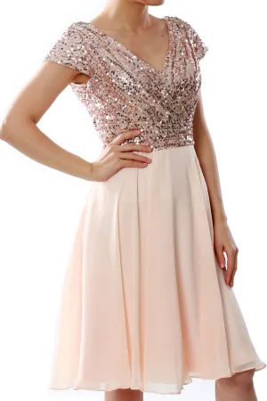 MACloth Women Short Mother of Bride Dresses Cap Sleeves Bridesmaid Sequin