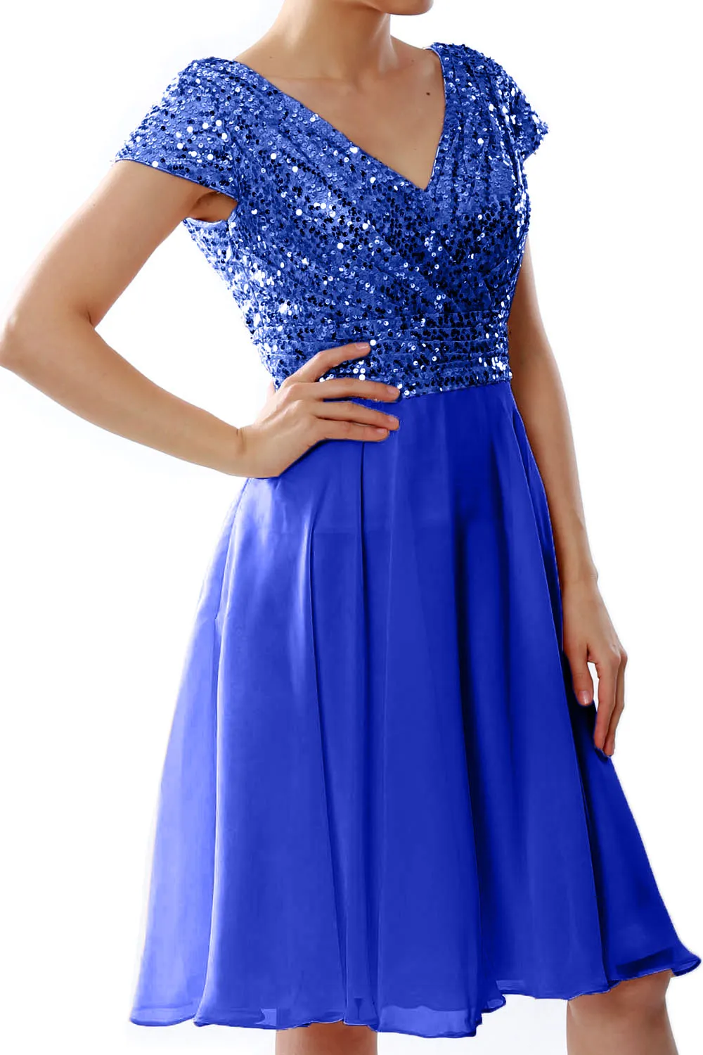 MACloth Women Short Mother of Bride Dresses Cap Sleeves Bridesmaid Sequin
