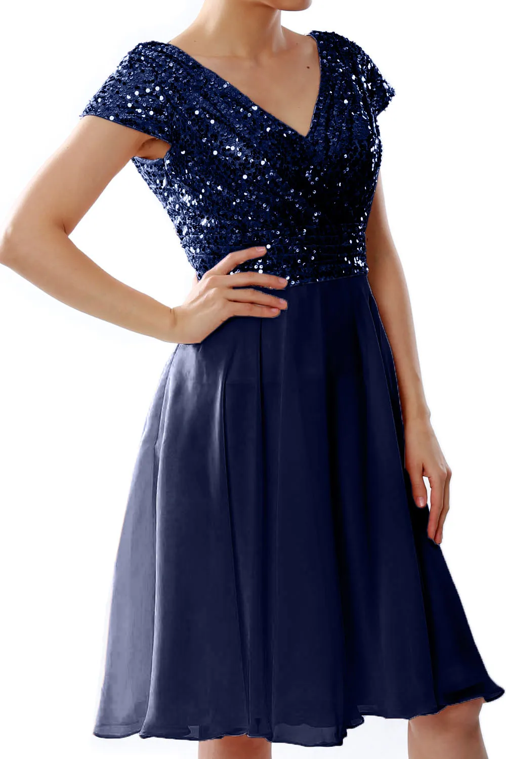 MACloth Women Short Mother of Bride Dresses Cap Sleeves Bridesmaid Sequin