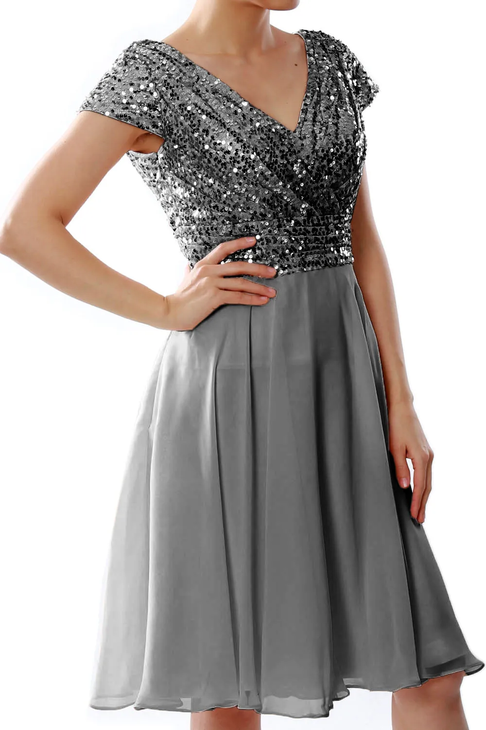 MACloth Women Short Mother of Bride Dresses Cap Sleeves Bridesmaid Sequin