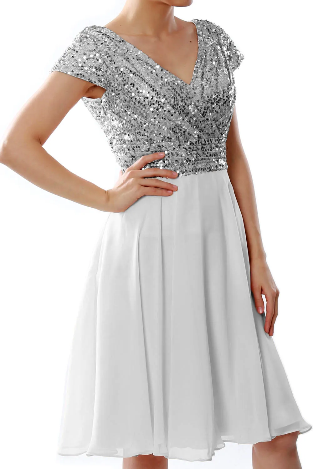 MACloth Women Short Mother of Bride Dresses Cap Sleeves Bridesmaid Sequin