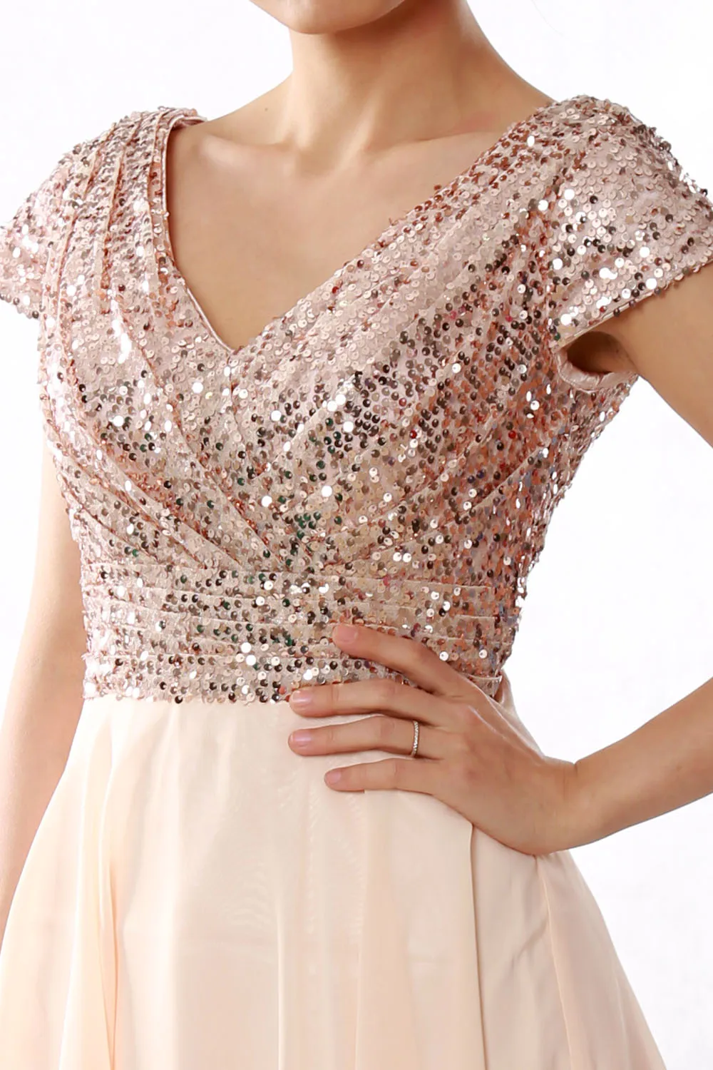 MACloth Women Short Mother of Bride Dresses Cap Sleeves Bridesmaid Sequin