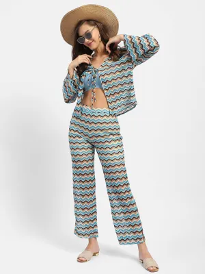 Madame Geometric Print Blue Knitted Shrug