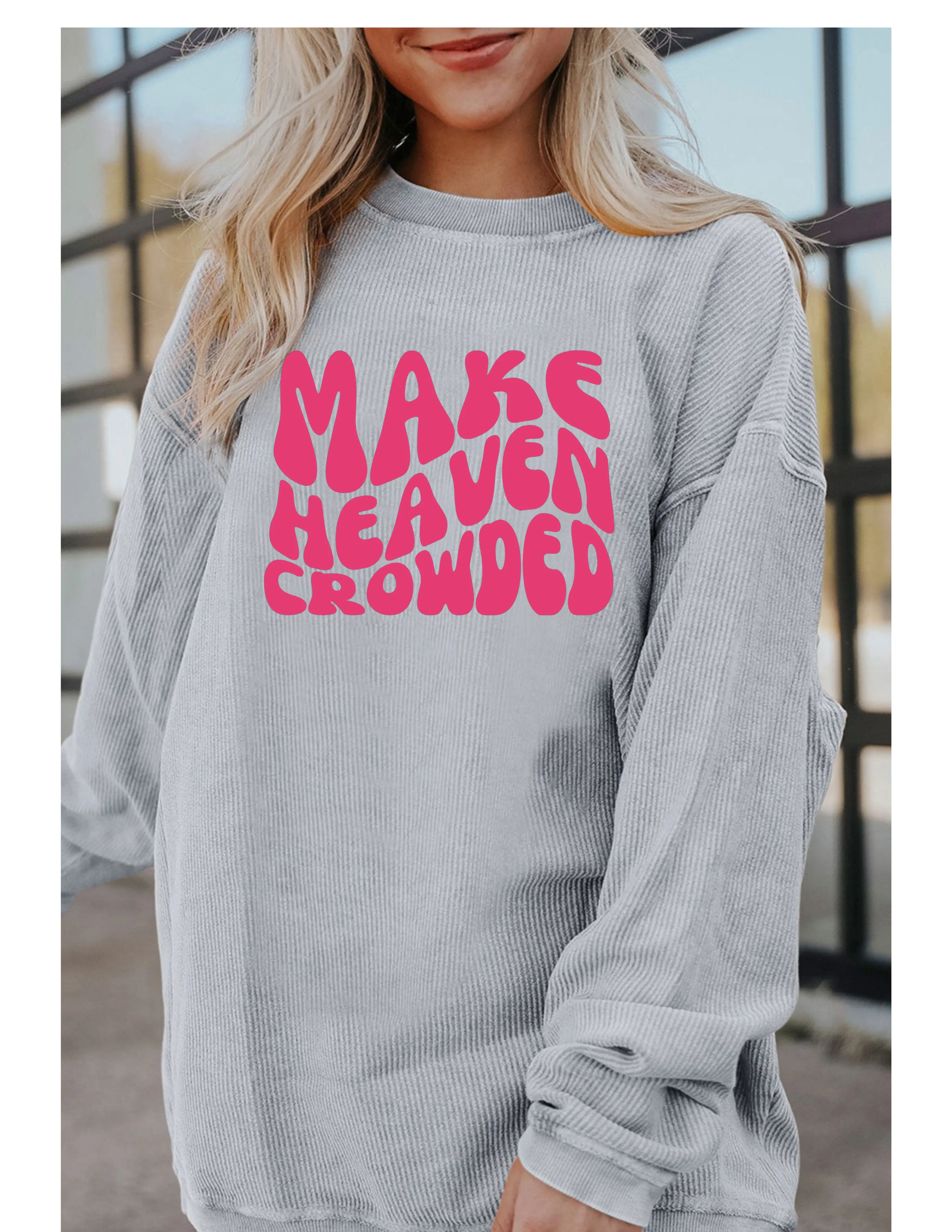 Make Heaven Crowded Grey Ribbed Long Sleeve Shirt