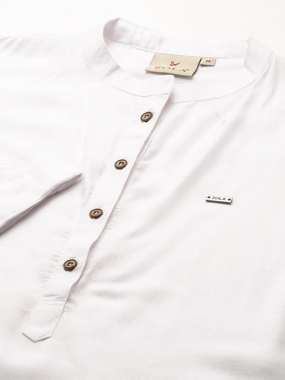 Mandarin Collar Rayon Solid White Straight Tunic For Women - ZOLA