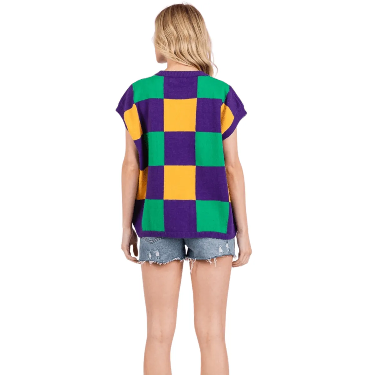 Mardi Gras Checkered Sweater Vest