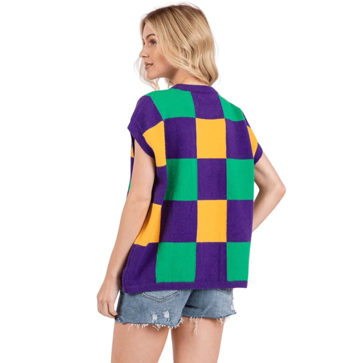 Mardi Gras Checkered Sweater Vest