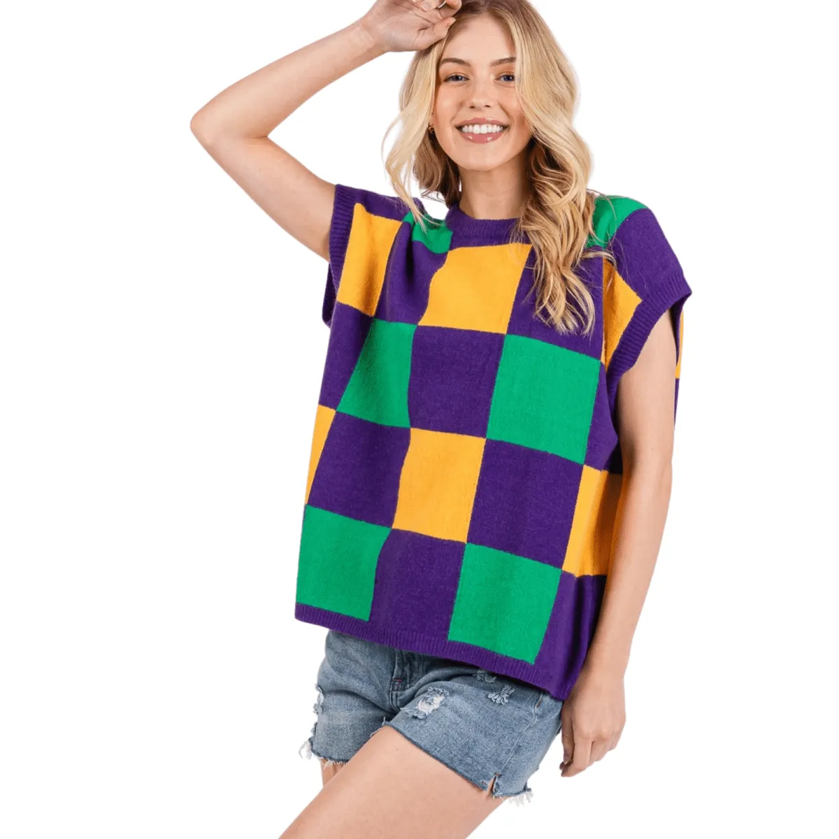 Mardi Gras Checkered Sweater Vest