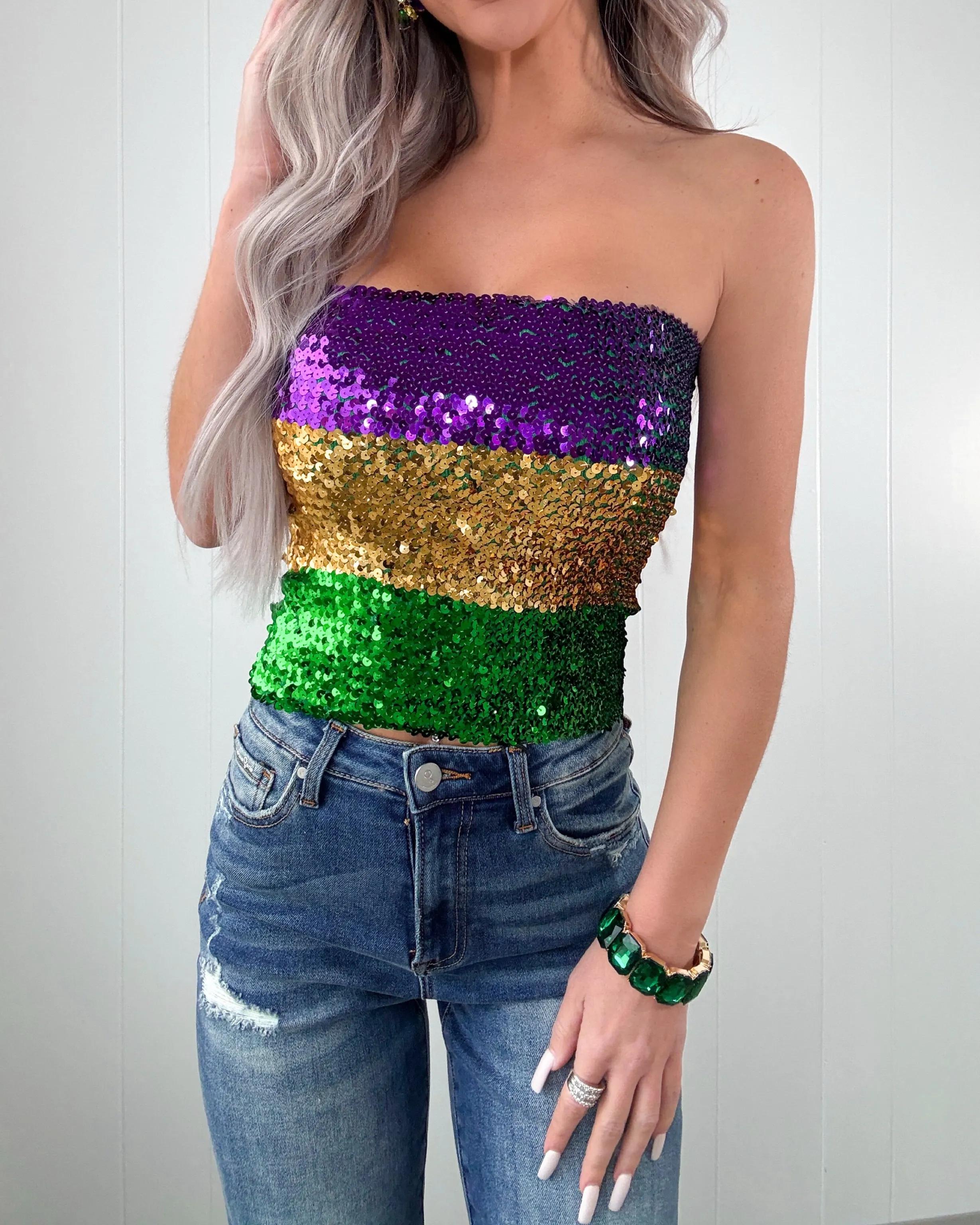 Mardi Gras Sequin Tube Top