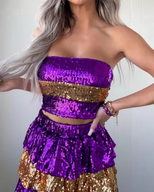 Mardi Mode Sequin Tube Top - Purple/Gold