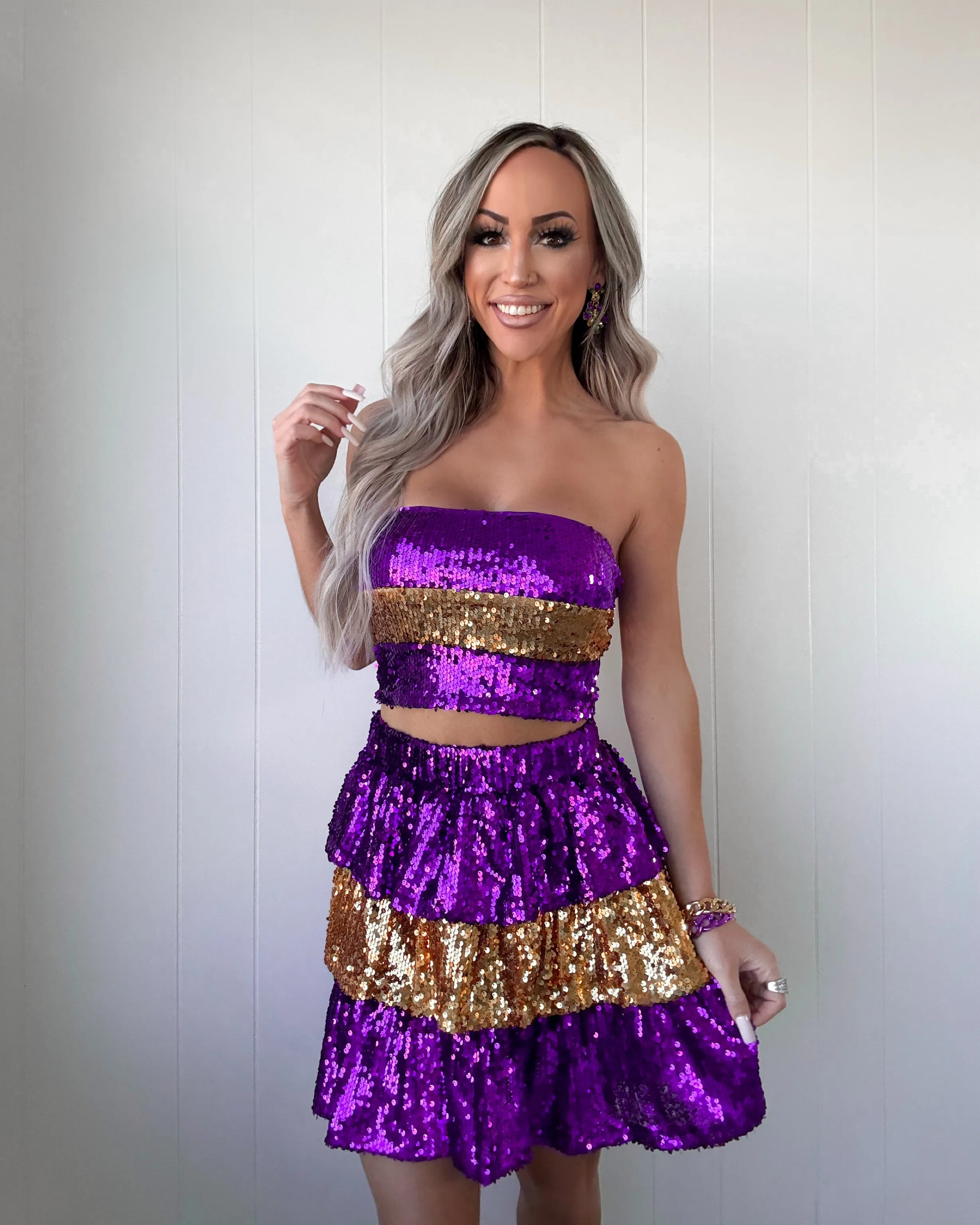 Mardi Mode Sequin Tube Top - Purple/Gold
