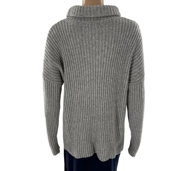 Marine Layer Gray Annie Ribbed Wool Blend Turtleneck Sweater