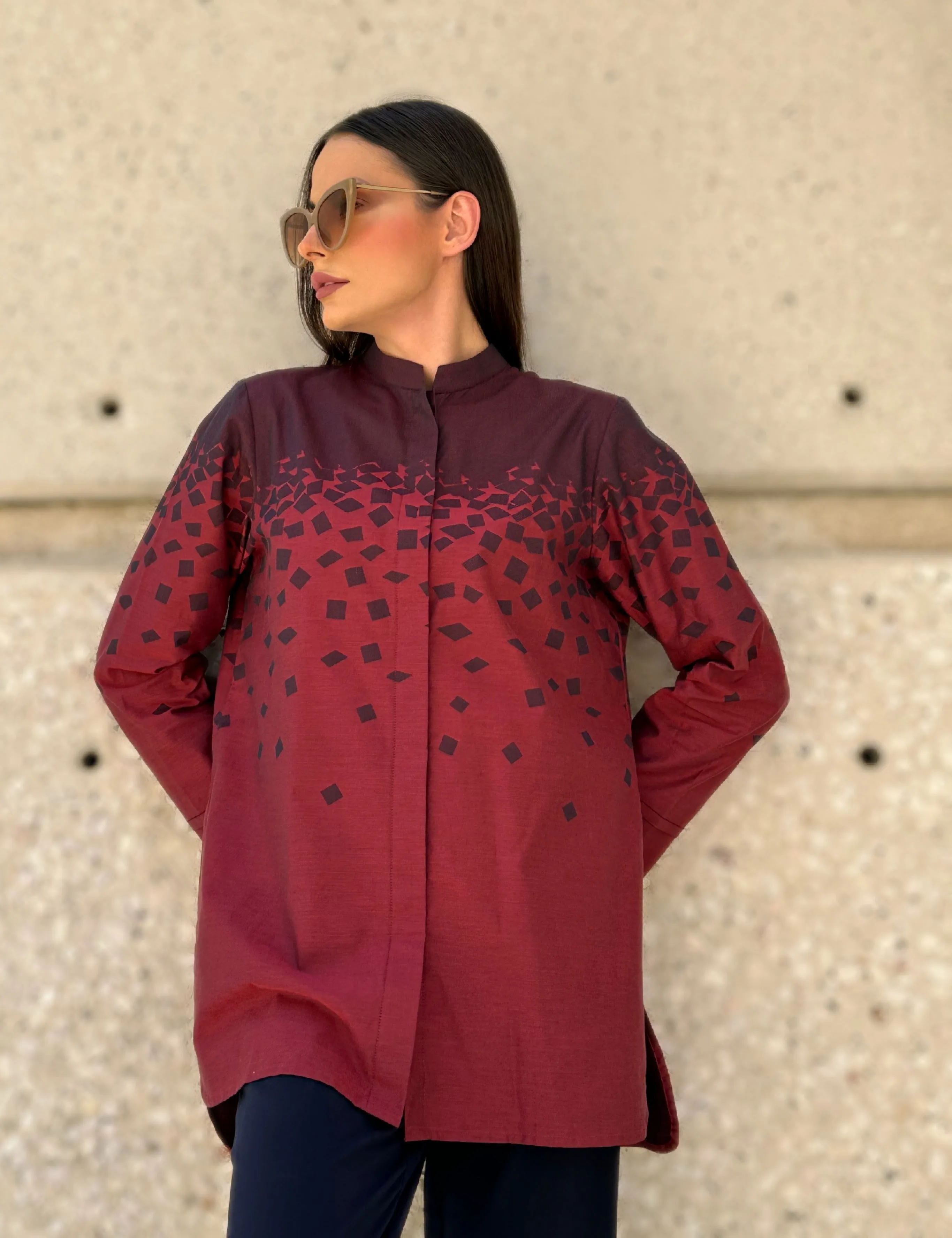 Maroon and Mauve Geo Print Tunic