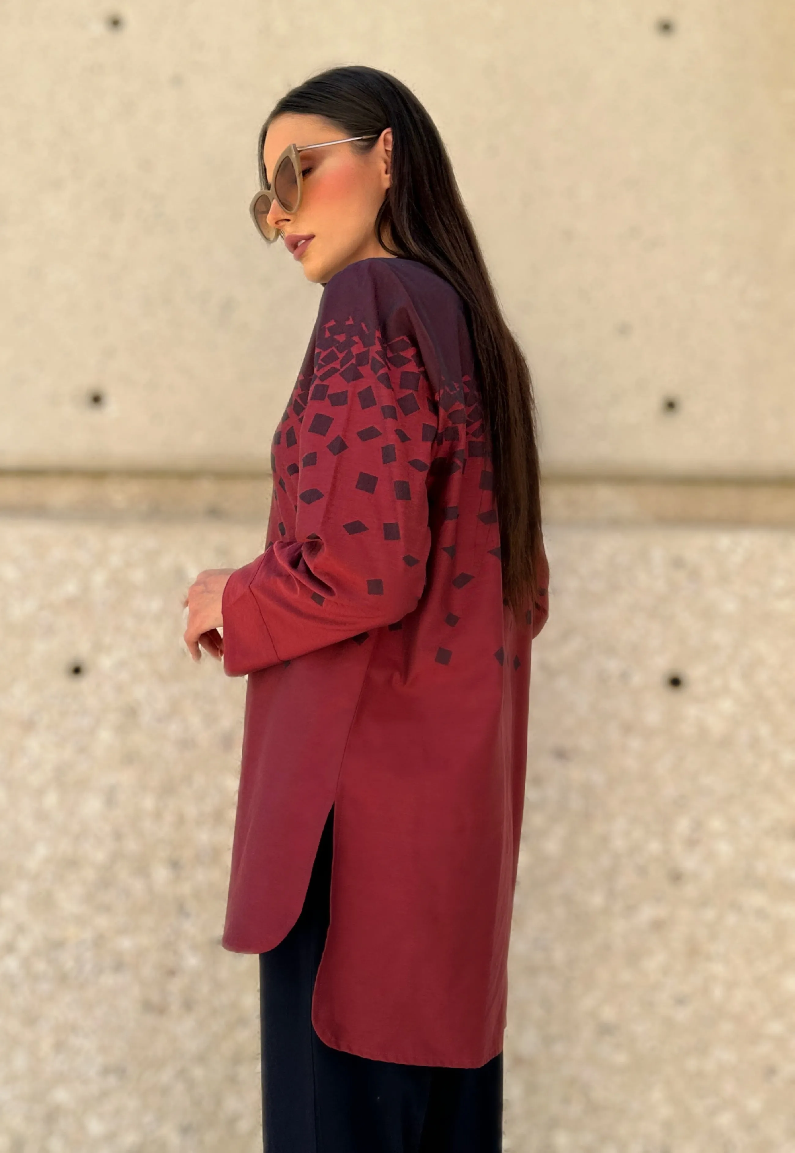 Maroon and Mauve Geo Print Tunic