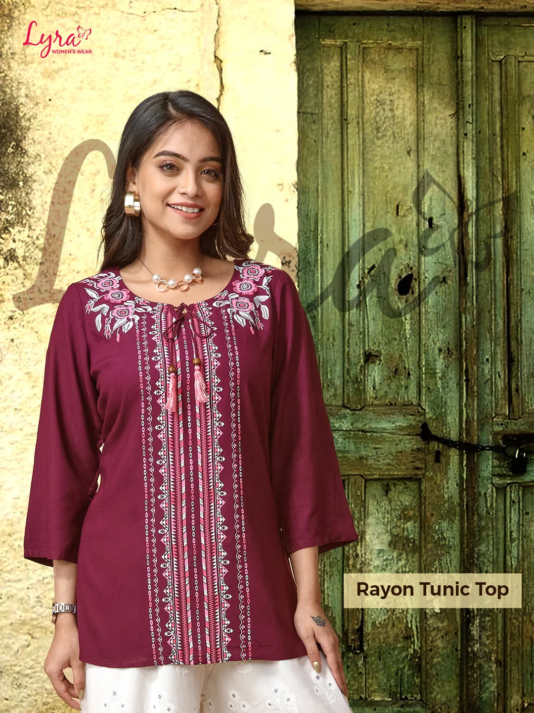 Maroon Printed Woven Rayon Tunic #433