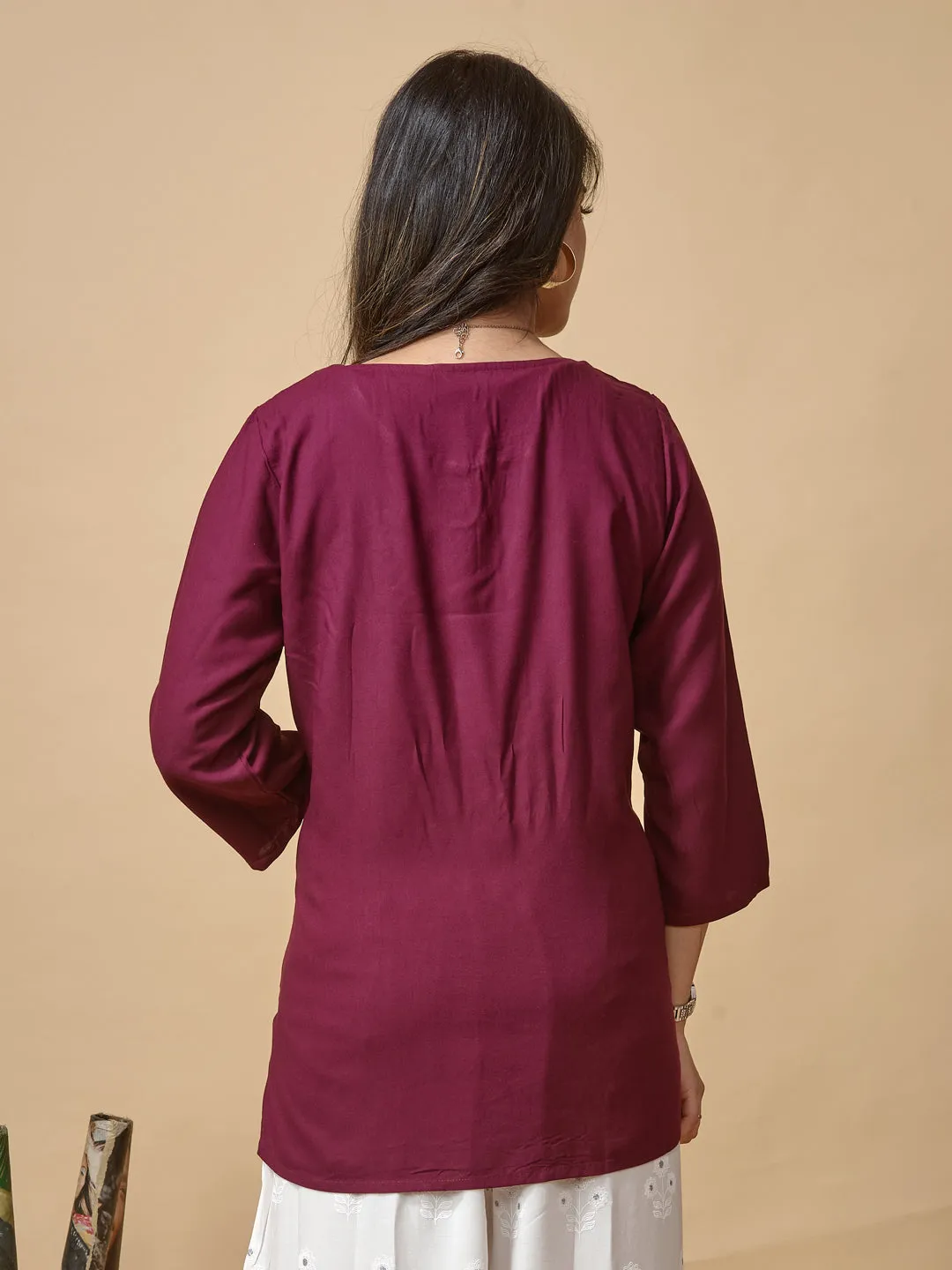 Maroon Printed Woven Rayon Tunic #433