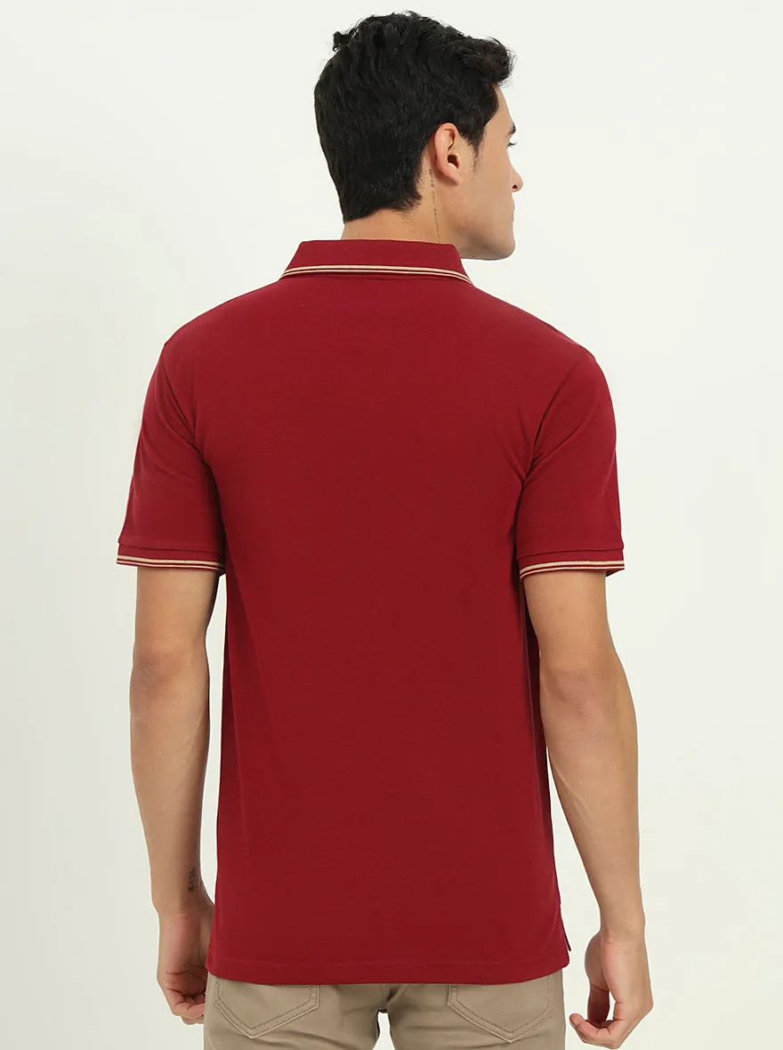 Maroon Solid Slim Fit Polo T-Shirt | Greenfibre