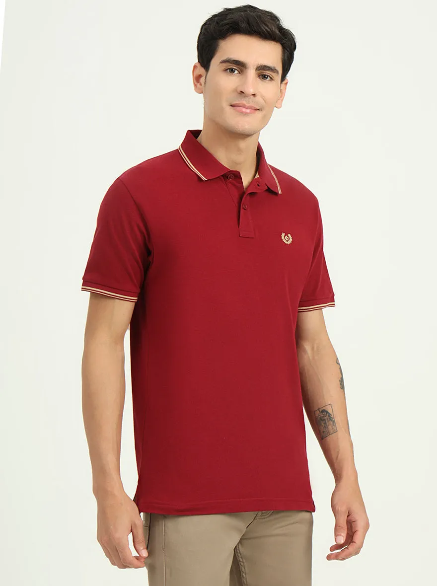 Maroon Solid Slim Fit Polo T-Shirt | Greenfibre