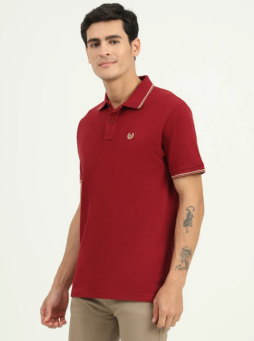 Maroon Solid Slim Fit Polo T-Shirt | Greenfibre