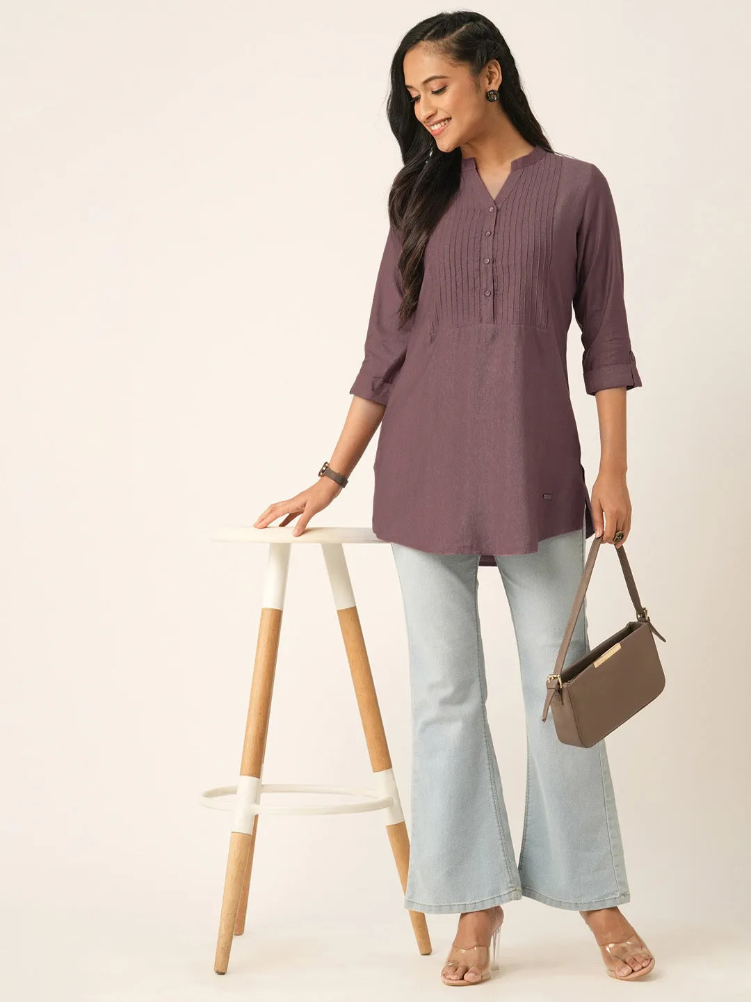 Mauve Comfort Fit Rayon Tunics for Women Online in India Hip Length Straight - Zola