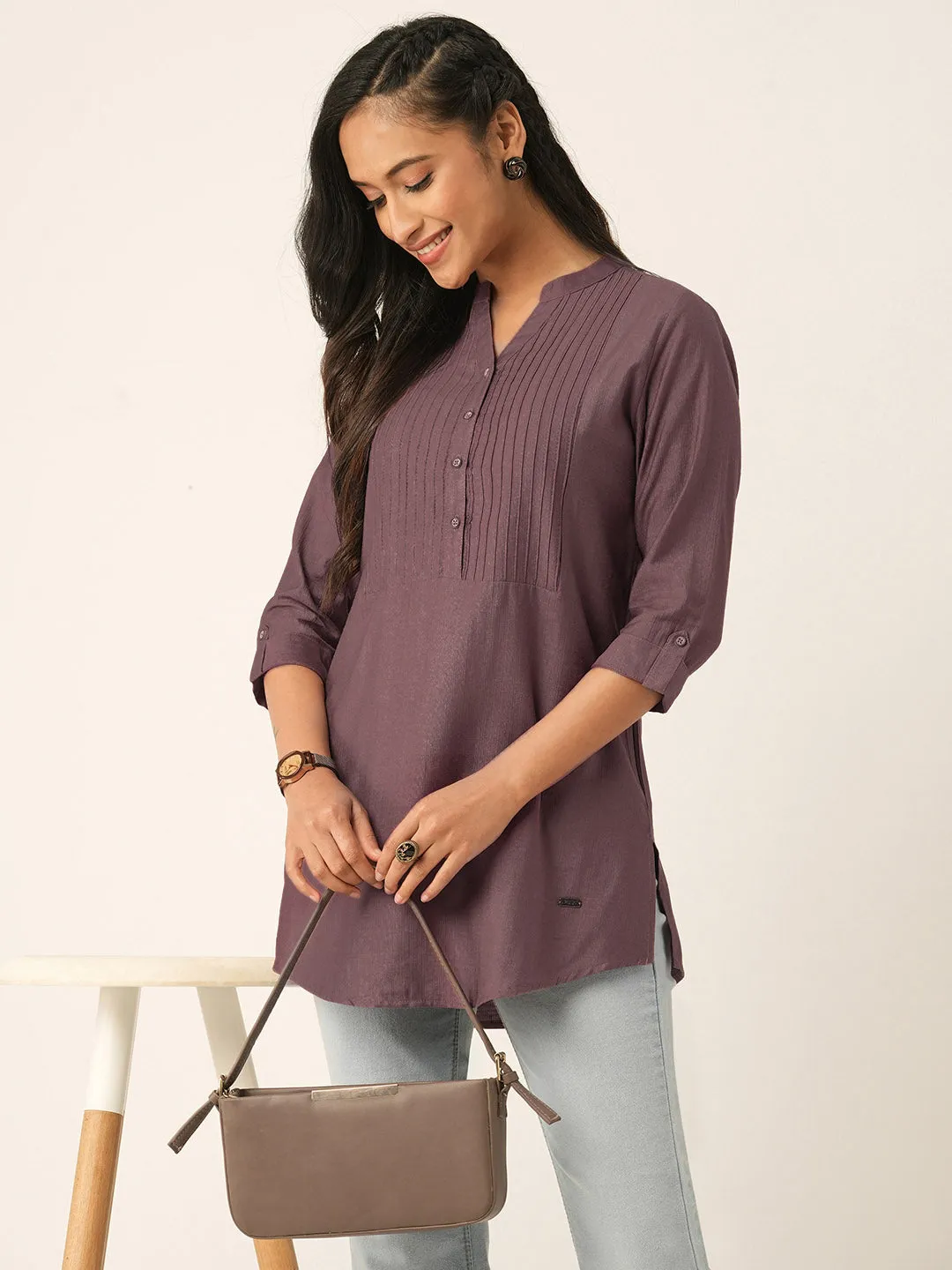 Mauve Comfort Fit Rayon Tunics for Women Online in India Hip Length Straight - Zola