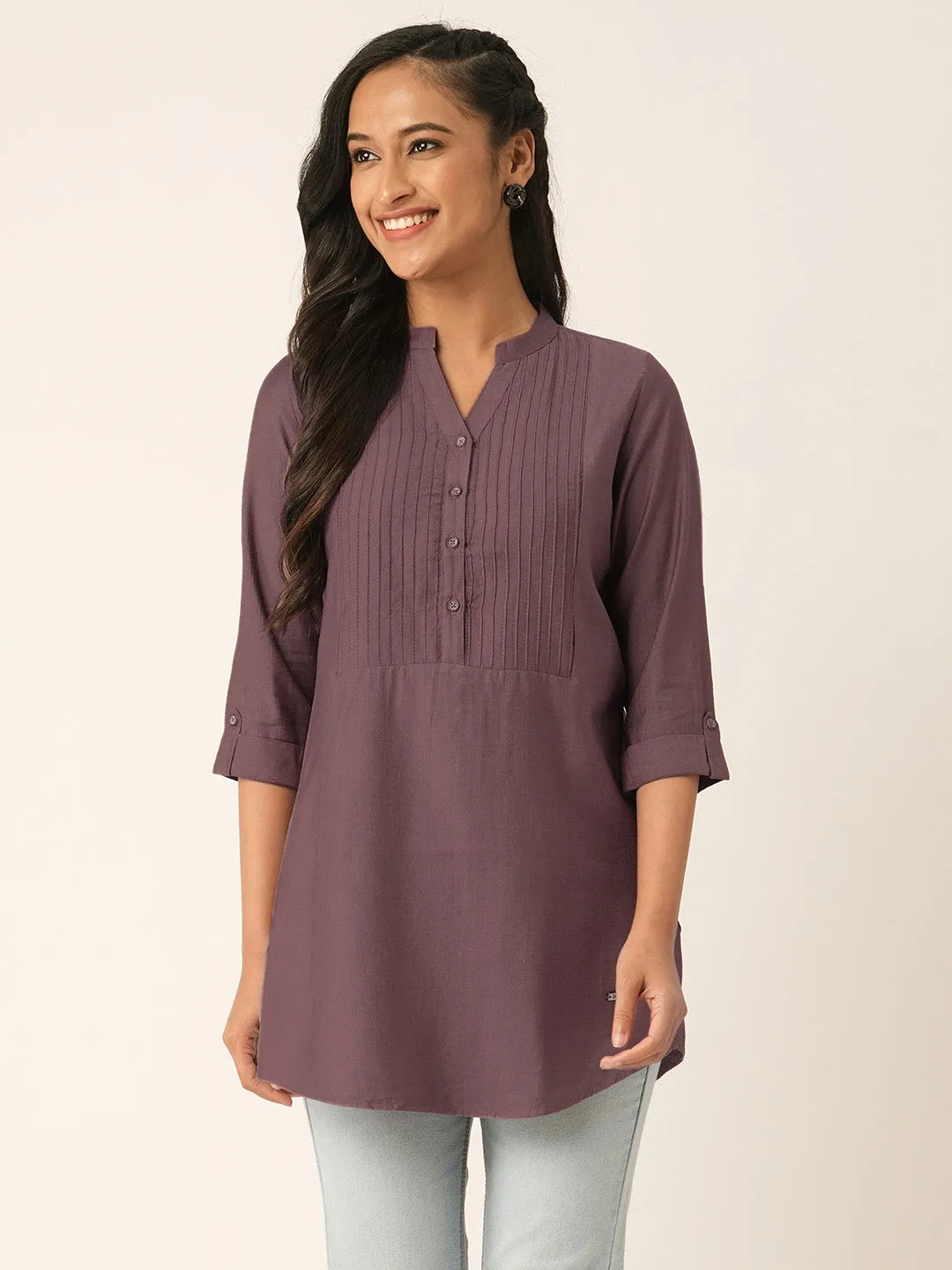 Mauve Comfort Fit Rayon Tunics for Women Online in India Hip Length Straight - Zola