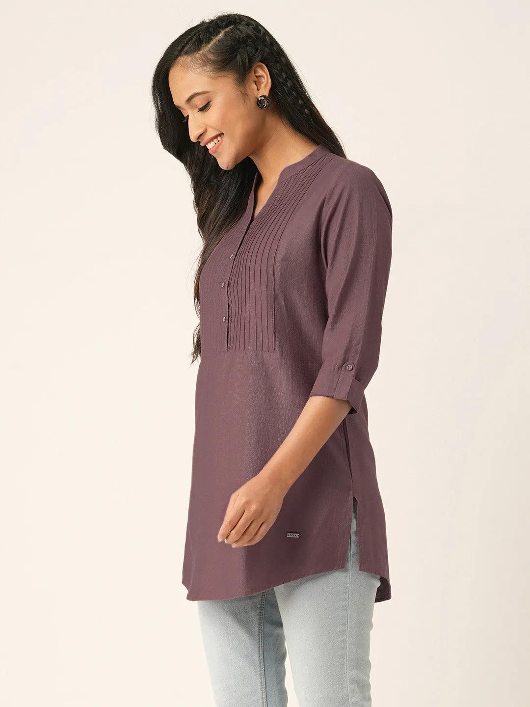 Mauve Comfort Fit Rayon Tunics for Women Online in India Hip Length Straight - Zola