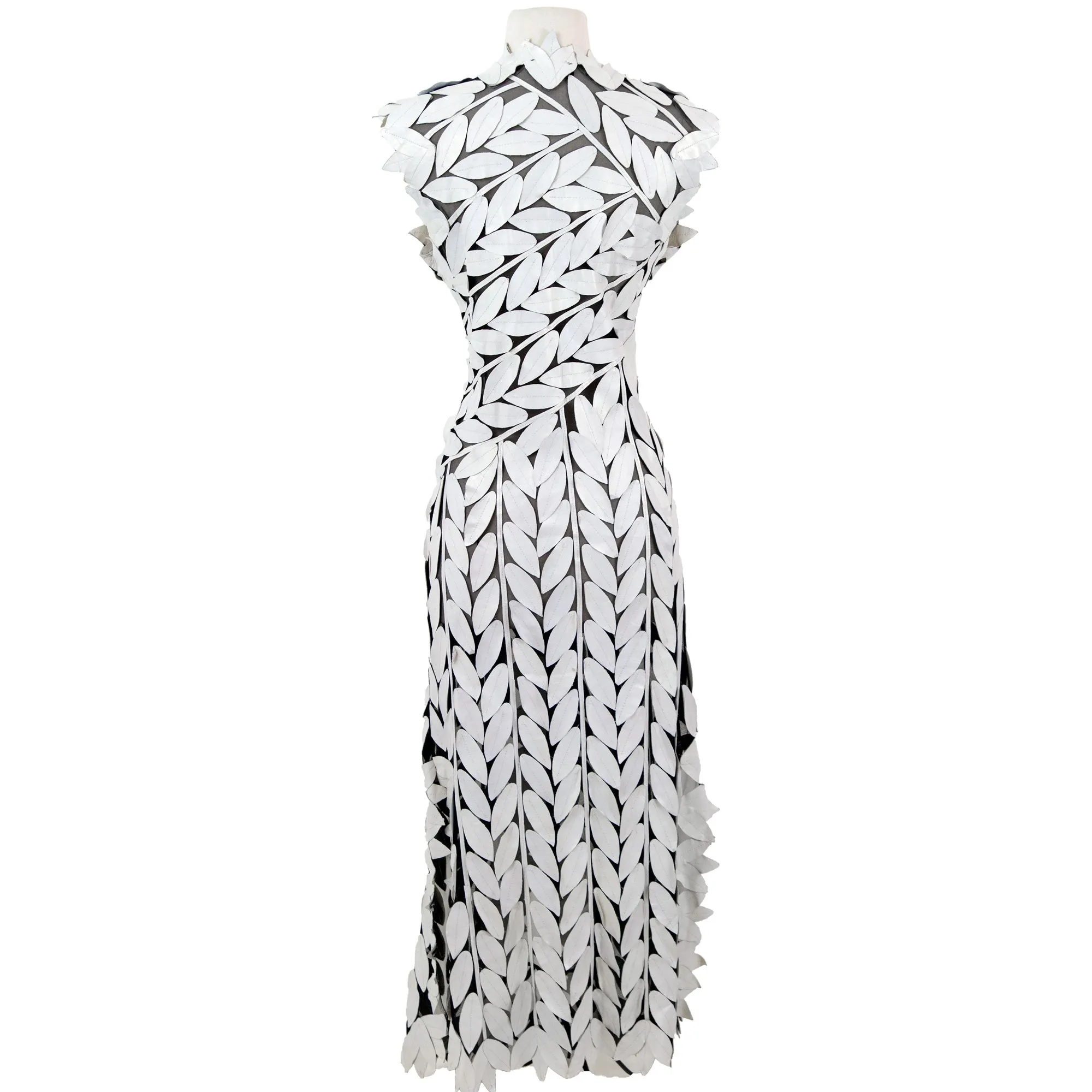 Maxi Long Sleeveless Leaf Pattern Leather Vest