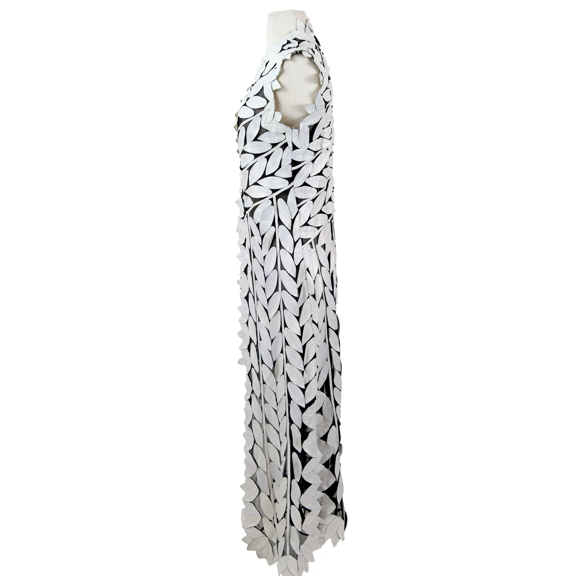 Maxi Long Sleeveless Leaf Pattern Leather Vest