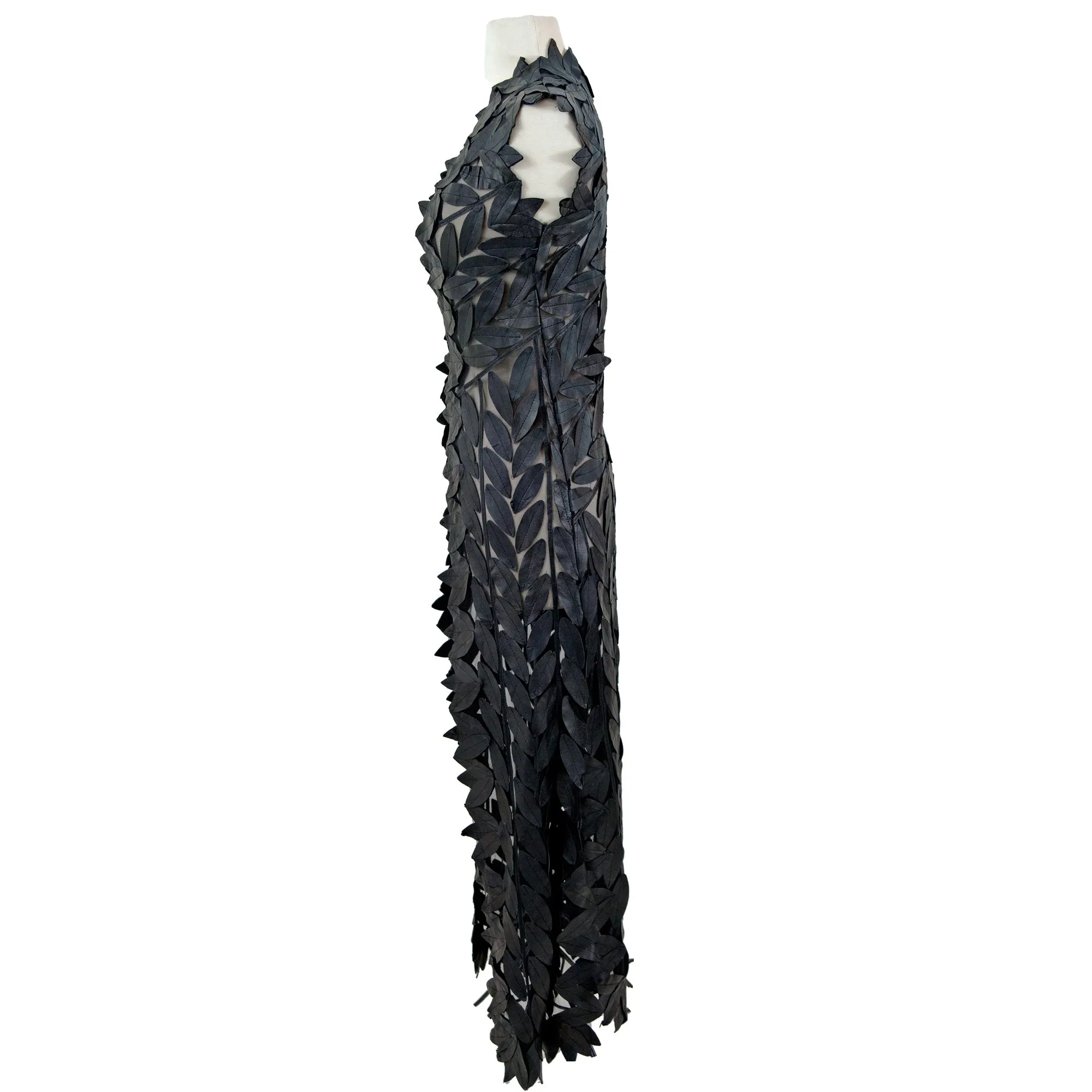 Maxi Long Sleeveless Leaf Pattern Leather Vest