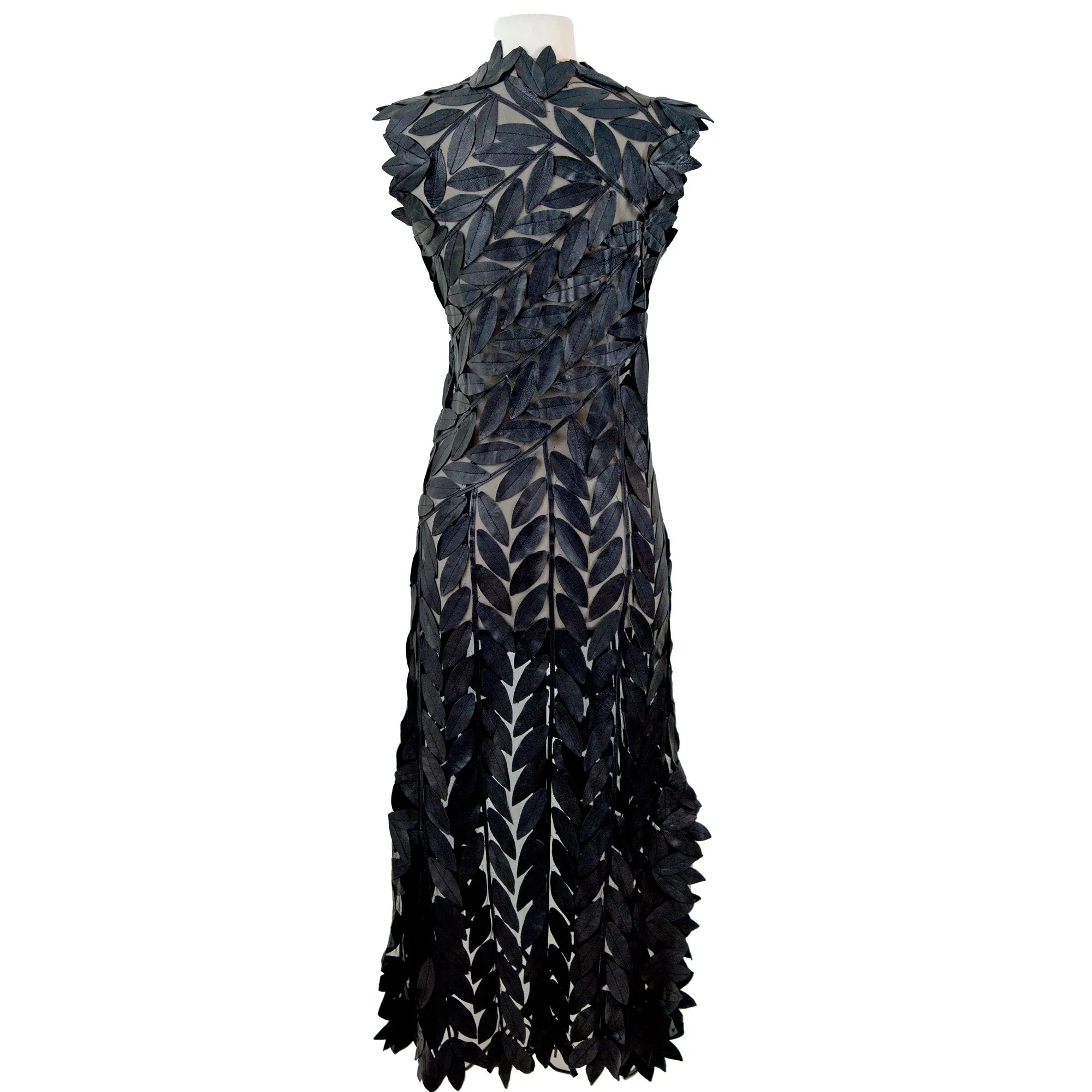 Maxi Long Sleeveless Leaf Pattern Leather Vest