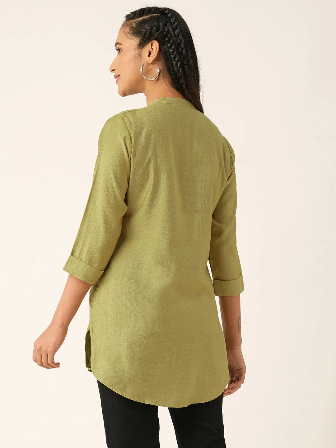 Mehandi Comfort Fit Rayon Tunics for Women Online India Hip Length Straight - Zola