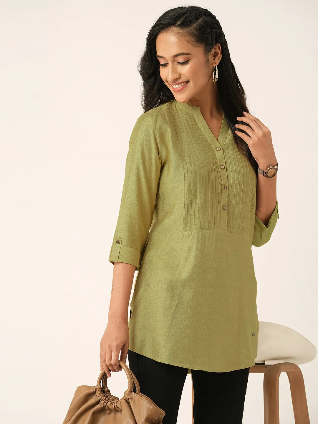 Mehandi Comfort Fit Rayon Tunics for Women Online India Hip Length Straight - Zola
